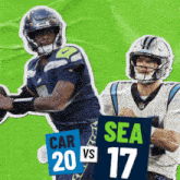 two football players holding up signs that say car vs sea