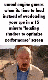 a man with glasses and a beard is talking about unreal engine games when it 's time to load instead of overloading