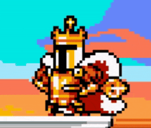 a pixel art drawing of a knight with a crown on his head