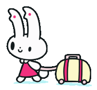 a cartoon of a bunny carrying a yellow suitcase