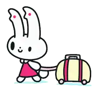 a cartoon of a bunny carrying a yellow suitcase