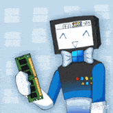 a drawing of a robot holding a ram stick with the word ibis paint on the bottom