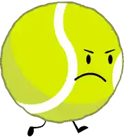 a yellow tennis ball with a sad face and legs