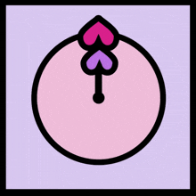 a pink circle with a pink arrow and a purple heart inside of it