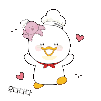 a cartoon of a duck with a chef 's hat and a pink octopus on its head