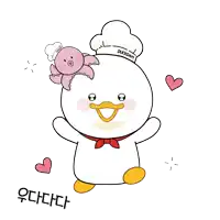a cartoon of a duck with a chef 's hat and a pink octopus on its head