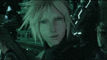 a close up of a video game character 's face with a green background