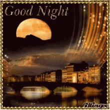 a greeting card that says good night with a full moon