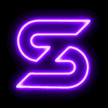 a purple neon letter s is glowing in the dark .