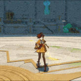 a girl in a yellow dress is holding a sword in a game