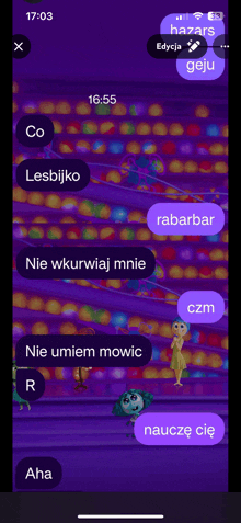 a screenshot of a phone screen with a purple background and the time of 17:03