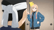 a man with a bandage on his head looks at a girl