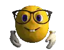 a yellow smiley face wearing glasses and gloves is hugging someone .