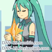 a cartoon of hatsune miku holding a music note in her hand