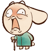 a cartoon character is holding a cane and making a funny face