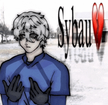 a drawing of a person with sybau written on the bottom