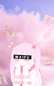 a picture of a girl with waifu written on her face