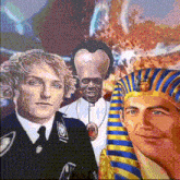a painting of a man with a huge head and a priest