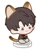 a cartoon character with cat ears is sitting on a white object
