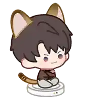 a cartoon character with cat ears is sitting on a white object