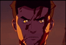 a close up of a cartoon character with blood on his face