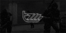 a black and white photo of a person with a tzm logo in the foreground