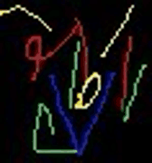 a bunch of neon lights on a black background with a heart in the middle