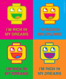 Im Rich In My Dreams Lego Head GIF - Im Rich In My Dreams Lego Head Psychedelic Art GIFs