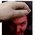 a pixel art of a man wearing a hat and headphones .