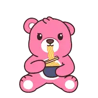a teddy bear is eating noodles with chopsticks