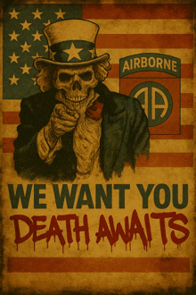 a poster that says we want you death awaits in red