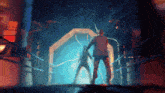 a pixelated image of a man and woman standing in a tunnel