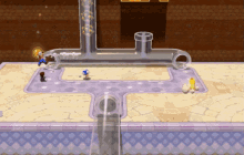 a video game is being played on a table with a pipe in the middle