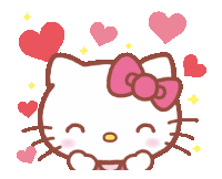 a drawing of hello kitty with hearts around her