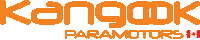a logo for kangok paramotors in orange letters on a white background