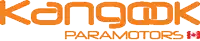 a logo for kangok paramotors in orange letters on a white background