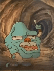 gumball from the amazing world of gumball is holding a spoon and making a funny face .