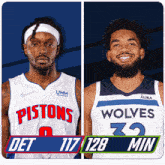 a pistons player and a wolves player are shown side by side