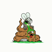 a cartoon drawing of a fly eating a pile of poop with the word beep written above it
