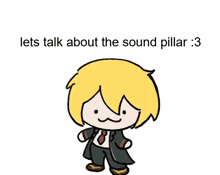 a cartoon character with yellow hair and the words lets talk about the sound pillar 3