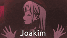 a cartoon girl with the name joakim on the bottom