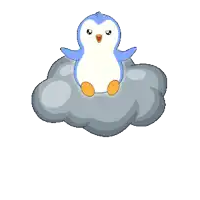 a penguin is sitting on top of a cloud with the word penguin below it