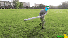 a man in a ny sweatshirt is holding a sword