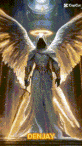 a painting of an angel with the name denjay on the bottom right