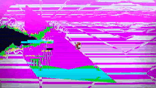 a cartoon character is standing on top of a purple and green landscape .