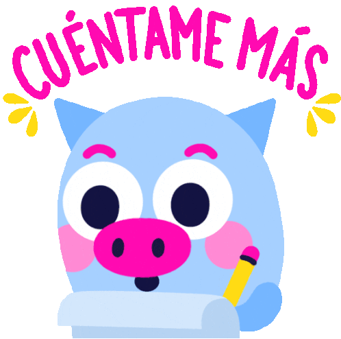Curious Piggy Bank Says Tell Me More In Spanish Sticker - Amorcito And Bebé Cuentame Mas Writing Stickers
