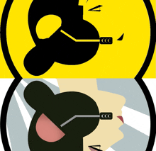 a cartoon drawing of a man and a woman with ccc glasses