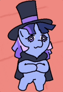 a cartoon pony wearing a top hat and a cape
