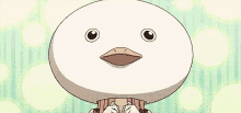 a cartoon character with a bird 's head on their head