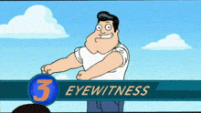 a cartoon of a man holding a ball that says eyewitness